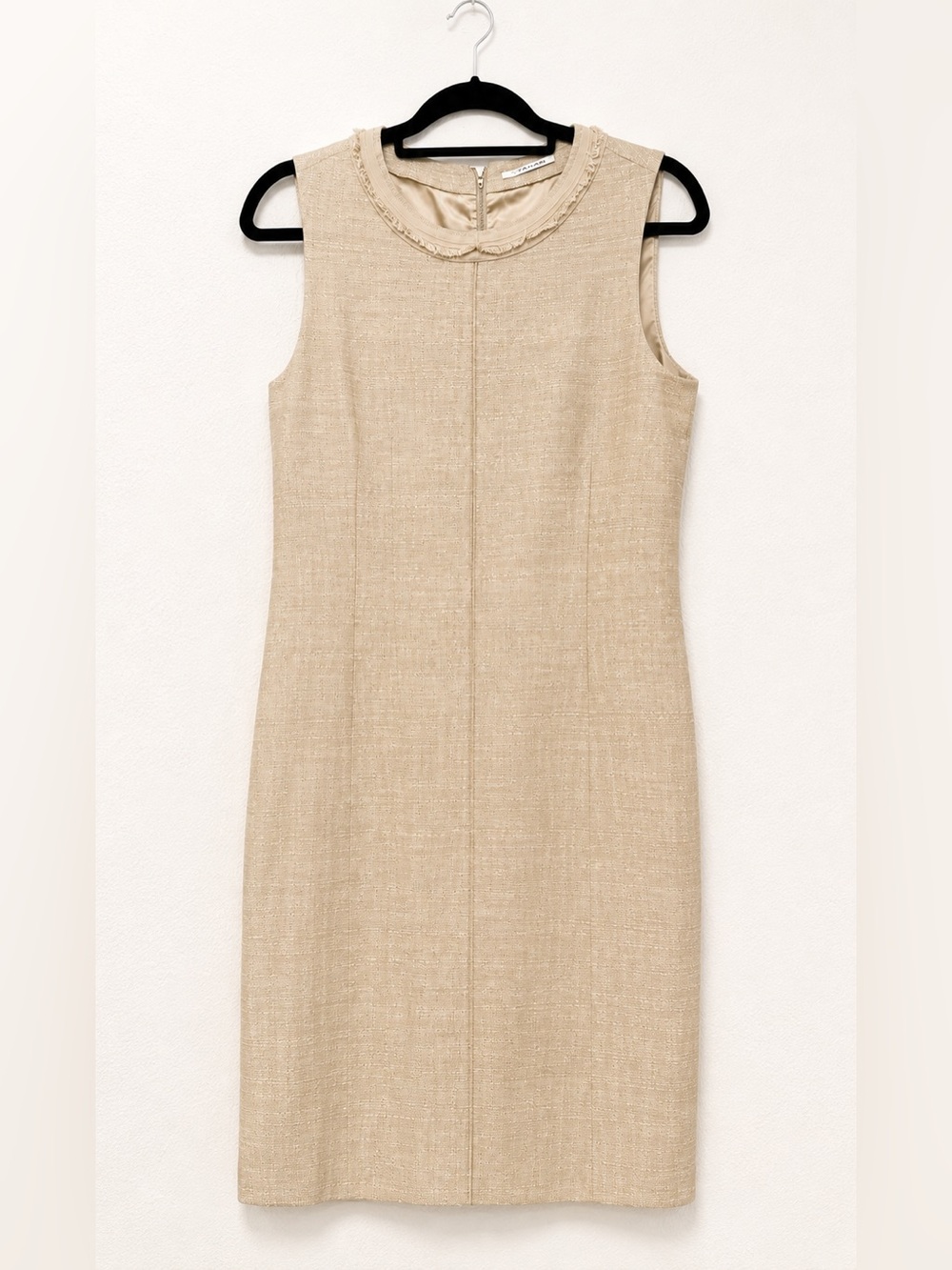 Tahari Linen Blend Beige Sleeveless Midi Shift Dress